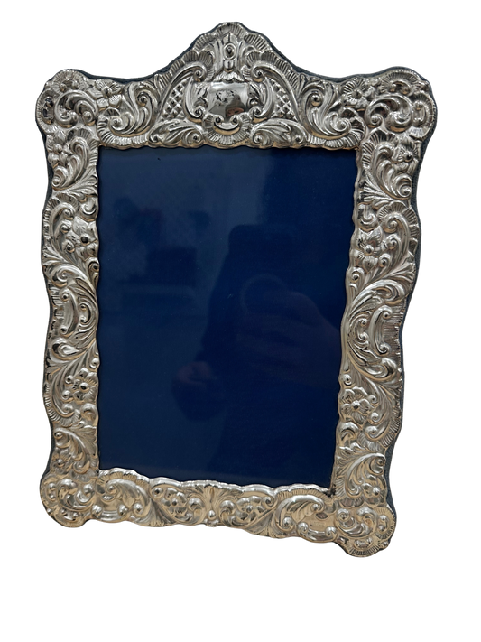 Mid Century Sheffield Silver Plate Frame with Blue Velvet Back