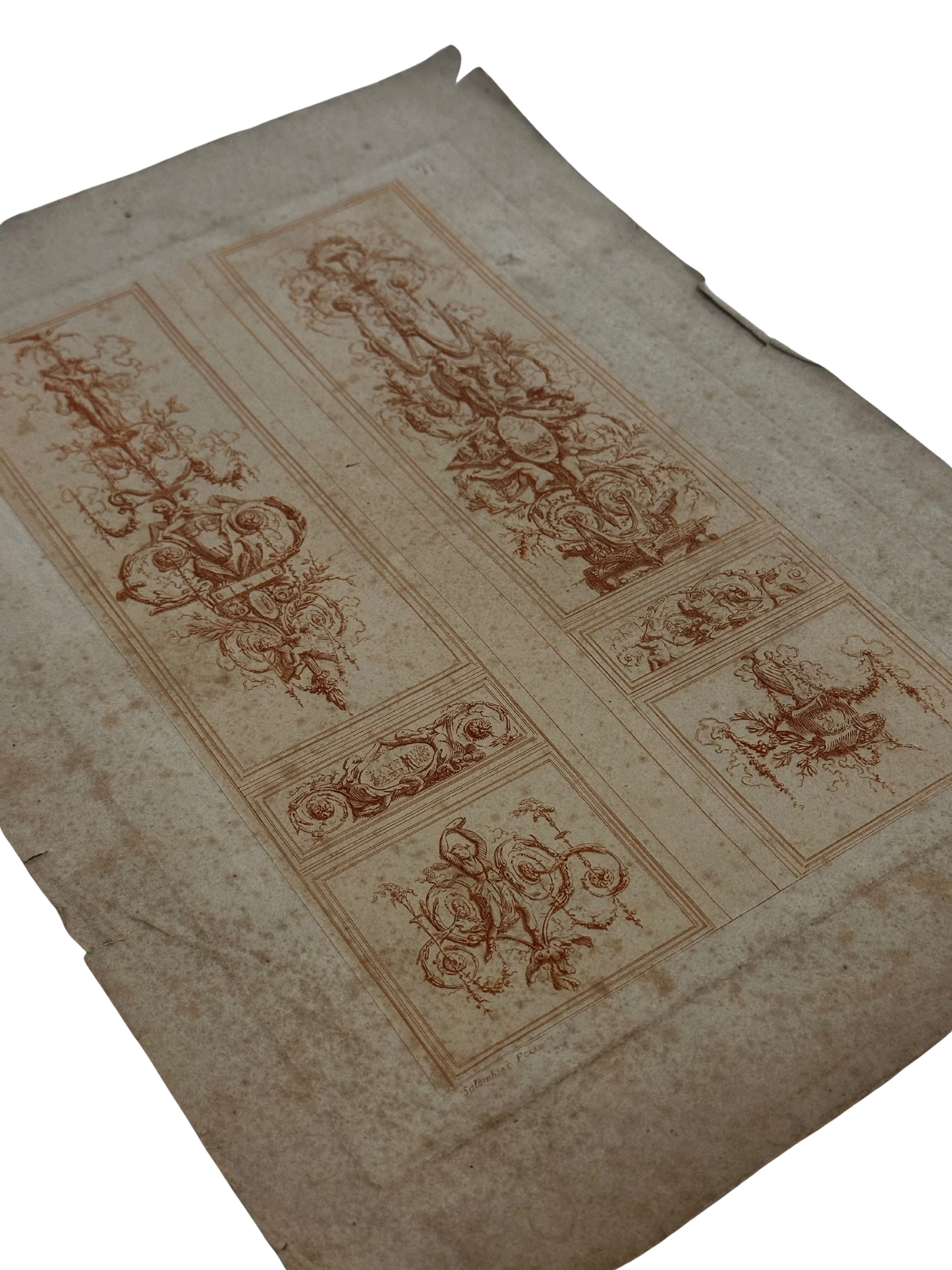 18th-Century French Ornamental Panel Engraving by Salembier