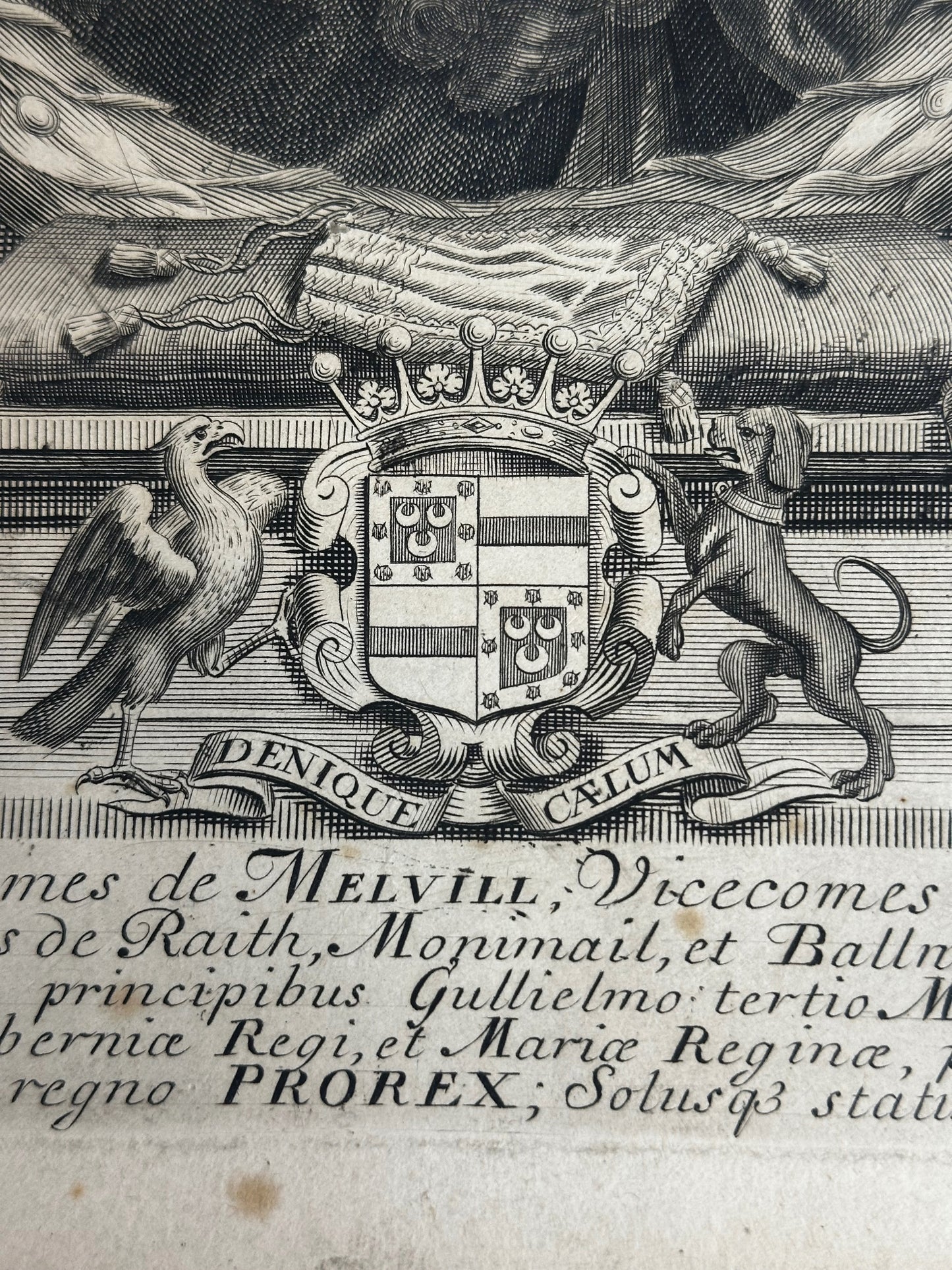 Antique Baroque Engraved Portrait of George Melville, Earl of Melville