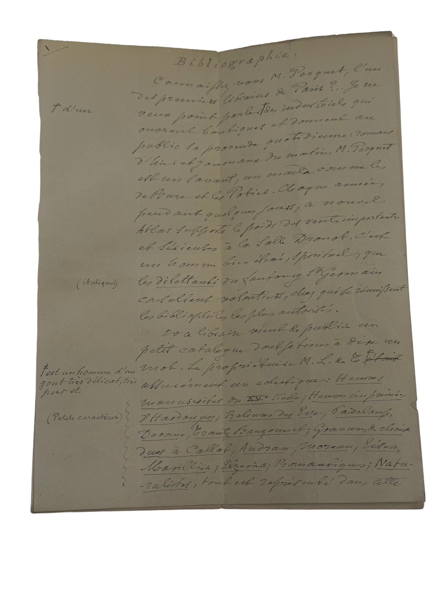 Handwritten French Bibliophile Catalog Manuscript — Private Library Sale Notes