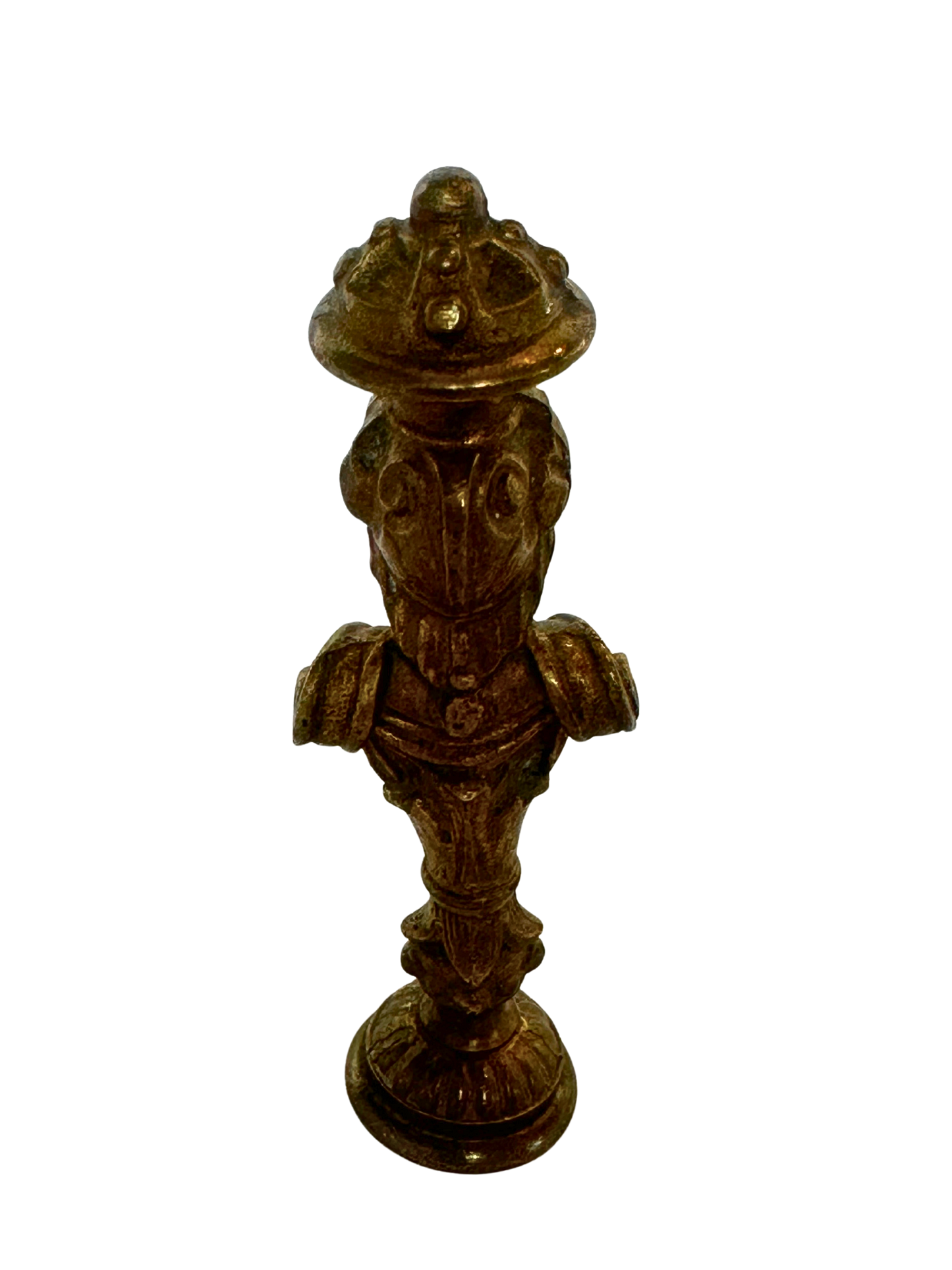 19th-Century Gilt Bronze Figural Wax Seal with Soldier Bust and Monogram