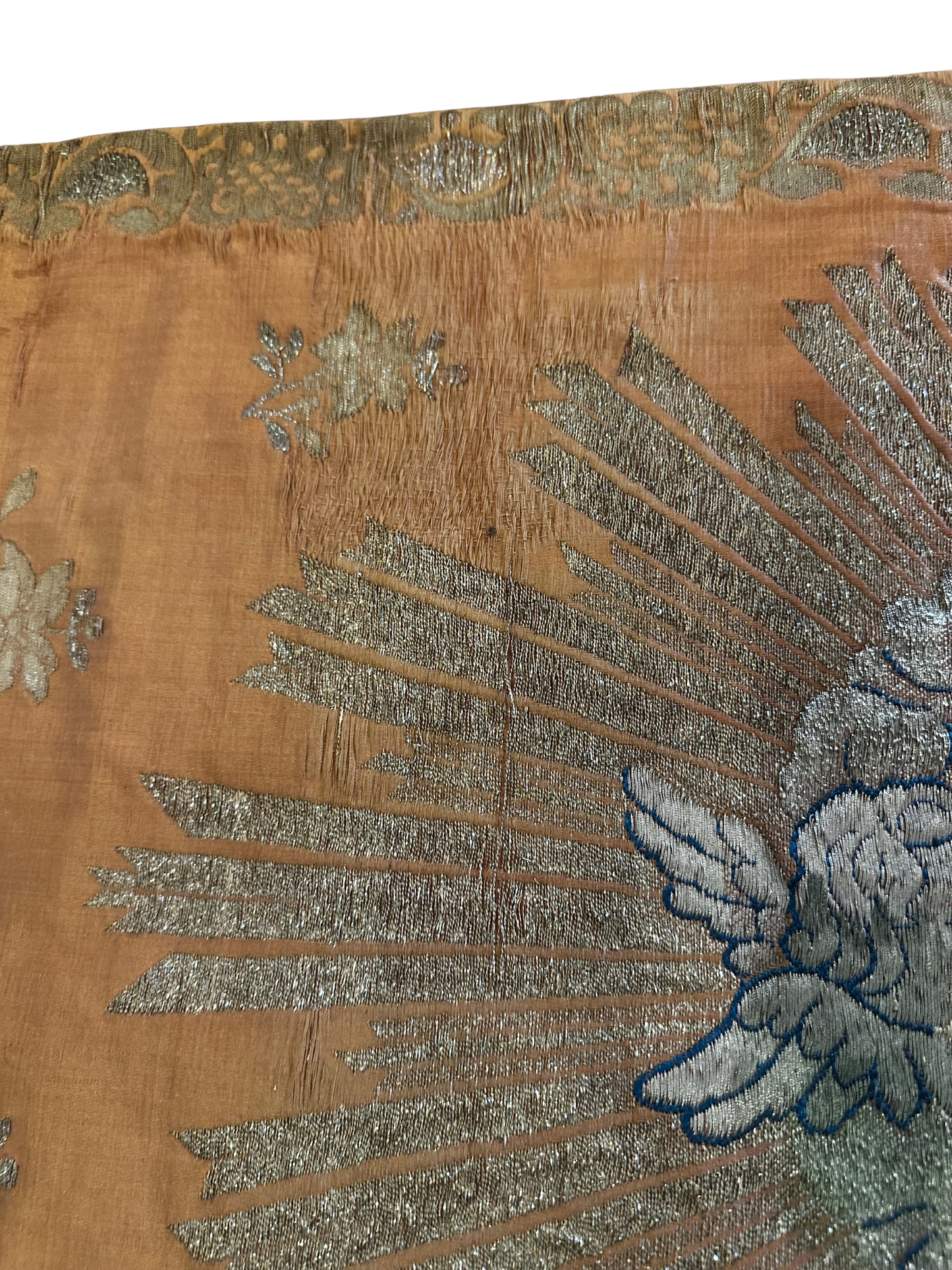 Antique Ecclesiastical Silk Brocade Altar Runner with Monstrance, Angels and IHS Christogram