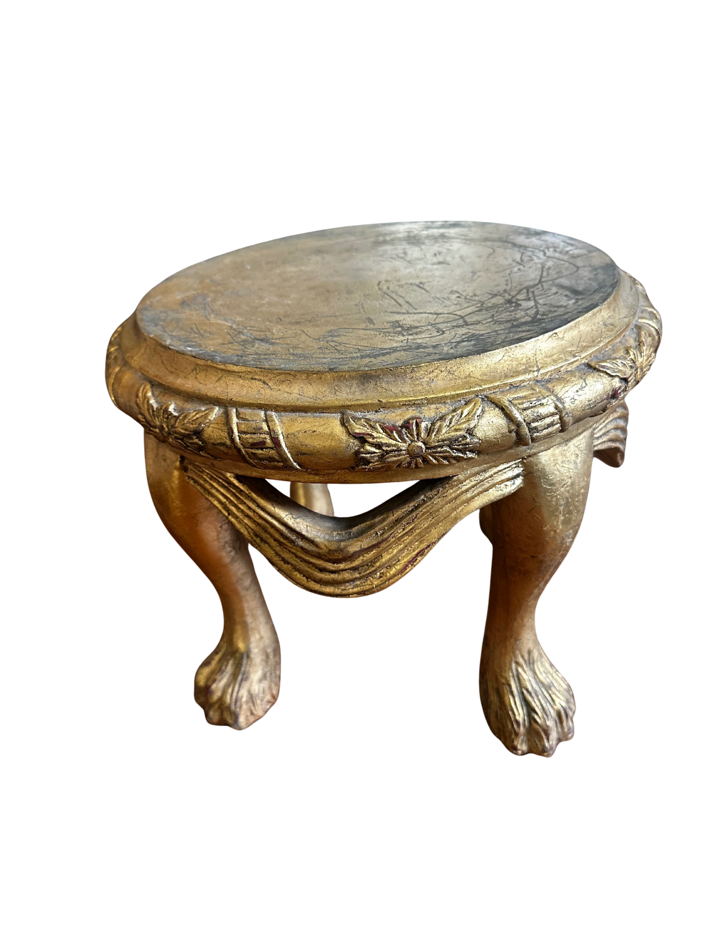 Mid-20th C Gilded Italian Pedestal Stand with Lion Feet