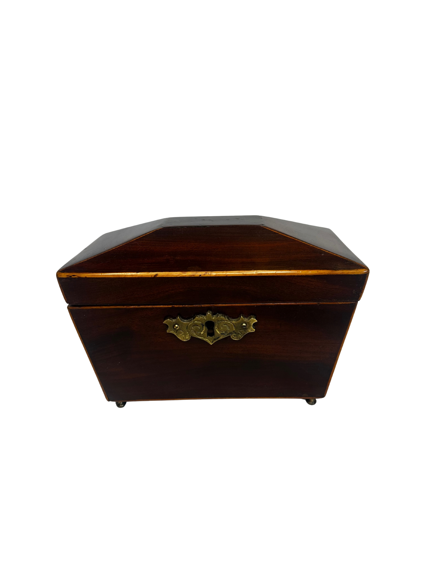 Antique English Regency Wooden Tea Caddy with Dual Interior Compartments