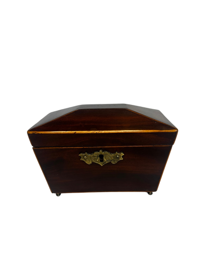 Antique English Regency Wooden Tea Caddy with Dual Interior Compartments