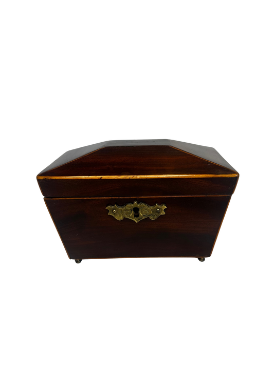 Antique English Regency Wooden Tea Caddy with Dual Interior Compartments
