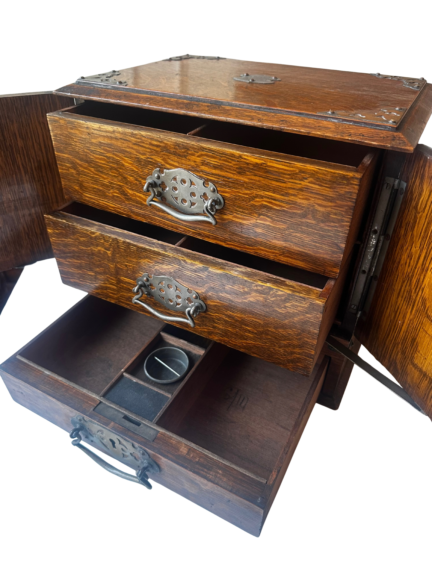 Antique English Oak Writing Compendium Box with Drawers and Presentation Plaque (1913)