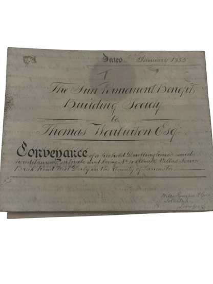 Victorian Indenture Deed — The Sun Permanent Benefit Building Society, Liverpool (1885)