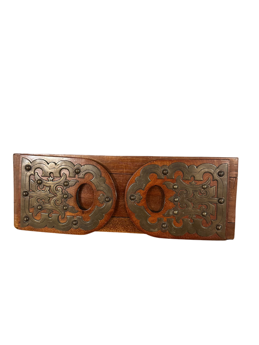 Antique Expandable Wood and Brass Book Rack