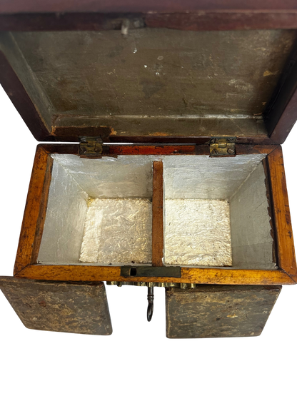 Antique English Regency Wooden Tea Caddy with Dual Interior Compartments