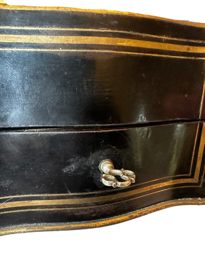 Napoléon III Ebonized Wood Perfume Casket with Painted Floral Plaque and Two Crystal Bottles
