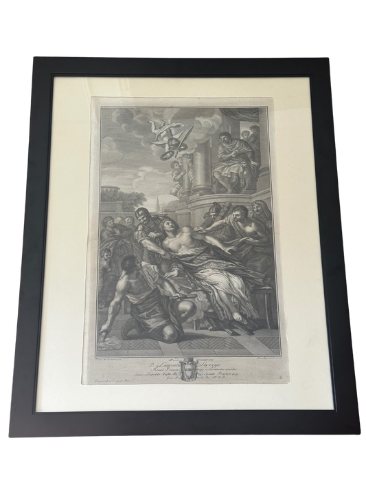 1776 Engraving of the Martyrdom of Saint Lawrence, After Pietro da Cortona / Engraved by Joan (Giovanni) Baptista Cecchi / Dedicated to Duke Lorenzo Strozzi