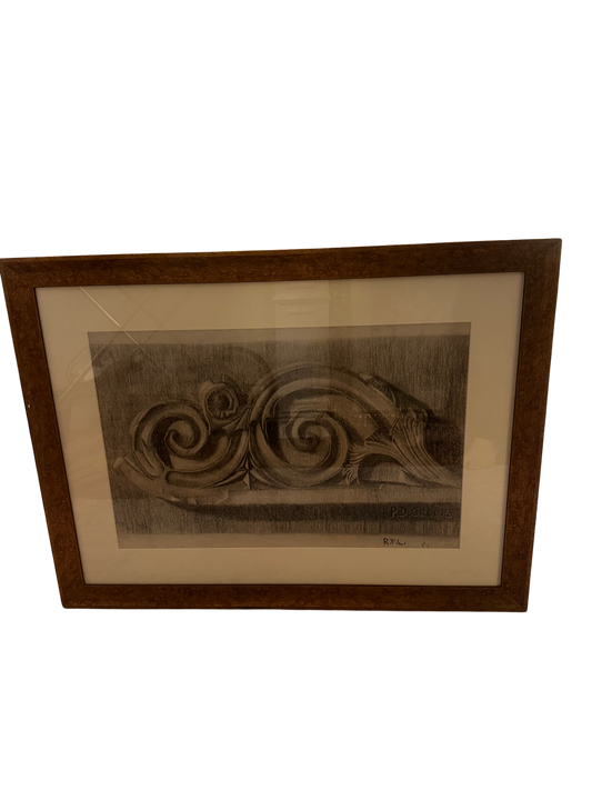Classical Scroll Ornament Study Attributed to Phillip Douglas Creer, Charcoal Architectural Rendering