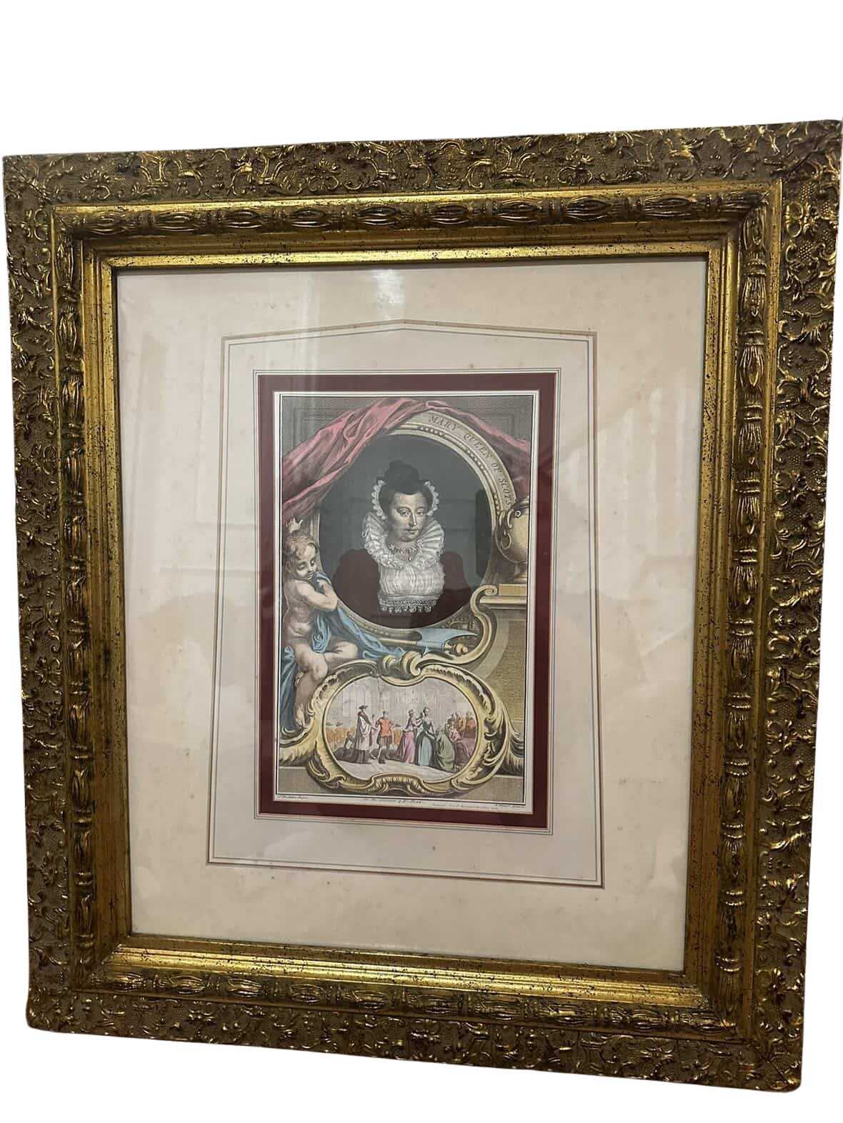 Dated 1738 Hand-Colored Portrait Engraving – Mary Queen of Scots