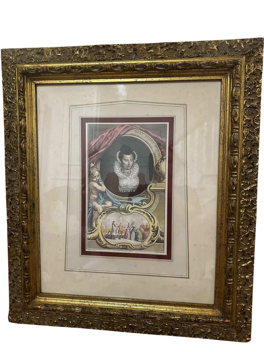 Dated 1738 Hand-Colored Portrait Engraving – Mary Queen of Scots