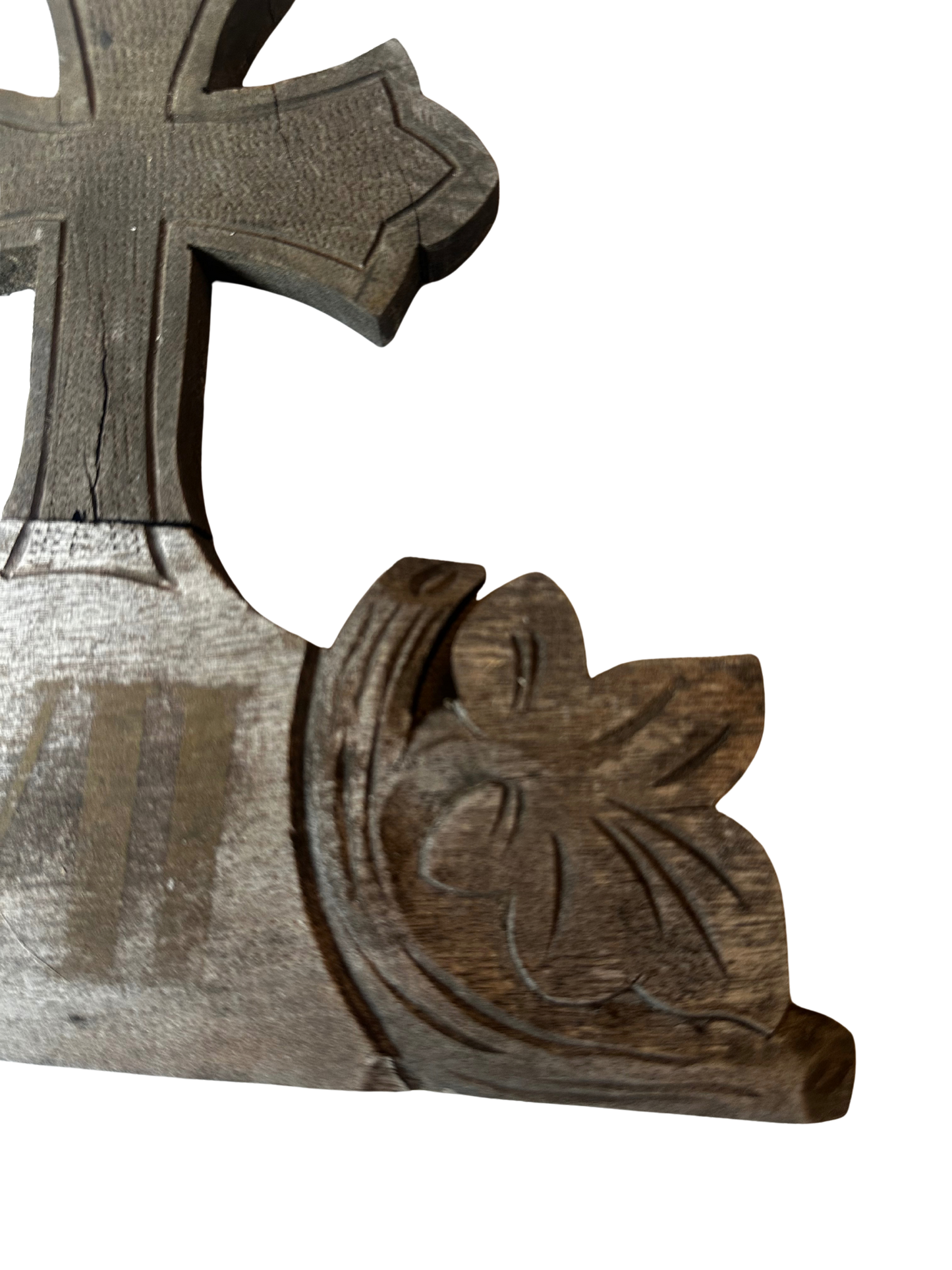 Hand-Carved Wooden Devotional Cross Panel Marked VII