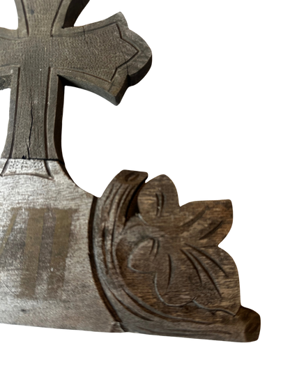 Hand-Carved Wooden Devotional Cross Panel Marked VII
