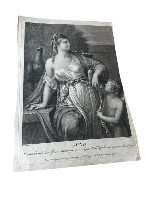 Goddess Juno Engraving with Peacock and Child (1767) - Domenic Cunego