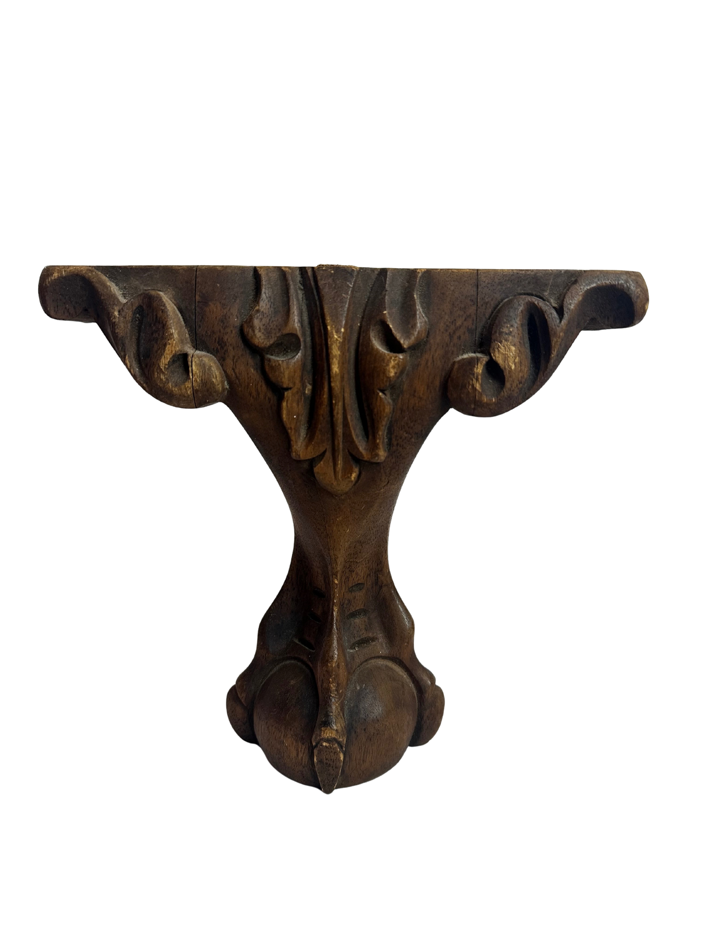 Antique Carved Wooden Furniture Fragment with Claw-and-Ball Motif