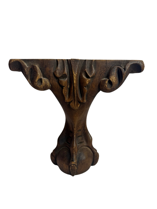 Antique Carved Wooden Furniture Fragment with Claw-and-Ball Motif