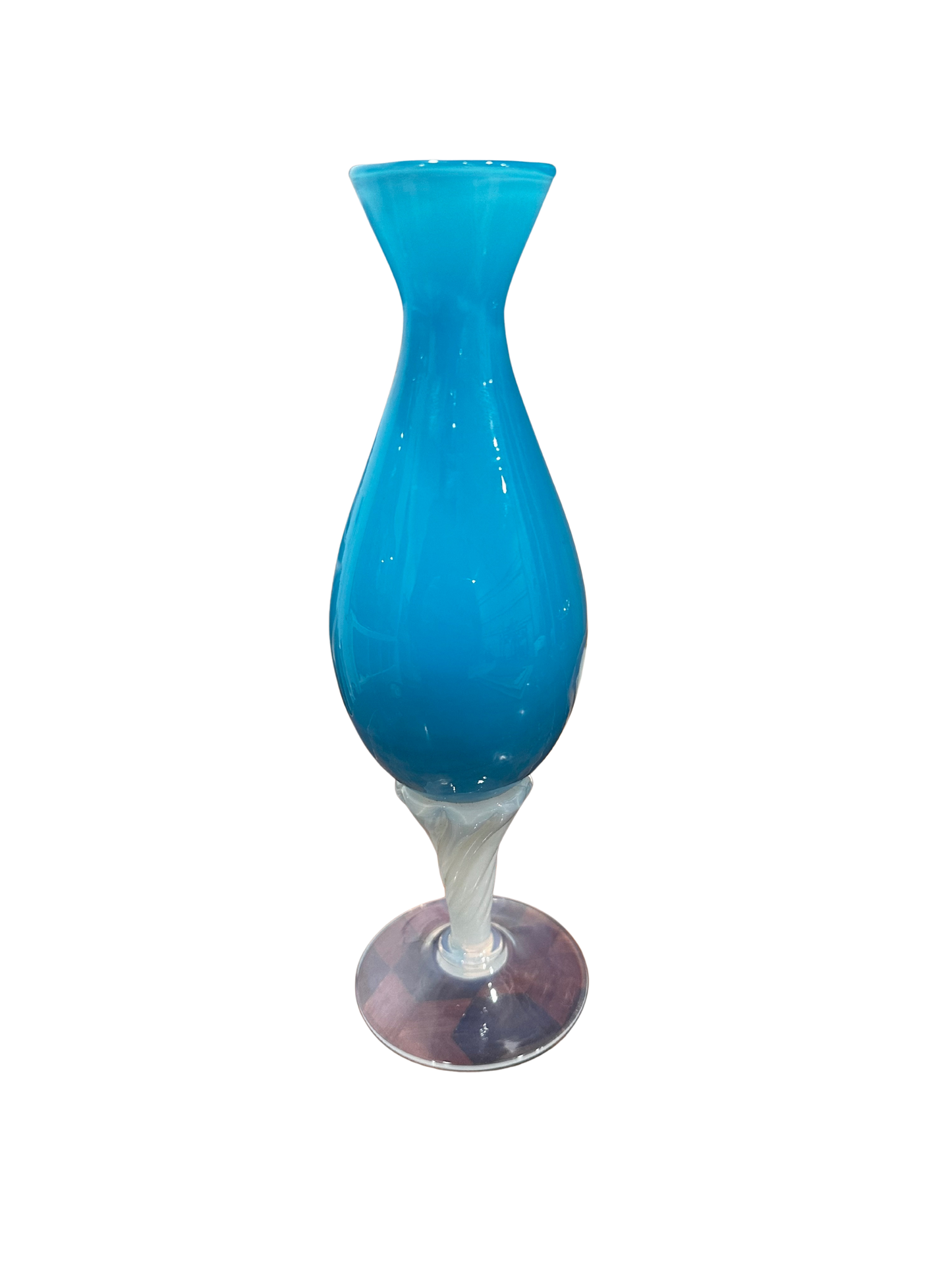Turquoise and White Opaline Bud Vase with Twisting Stem