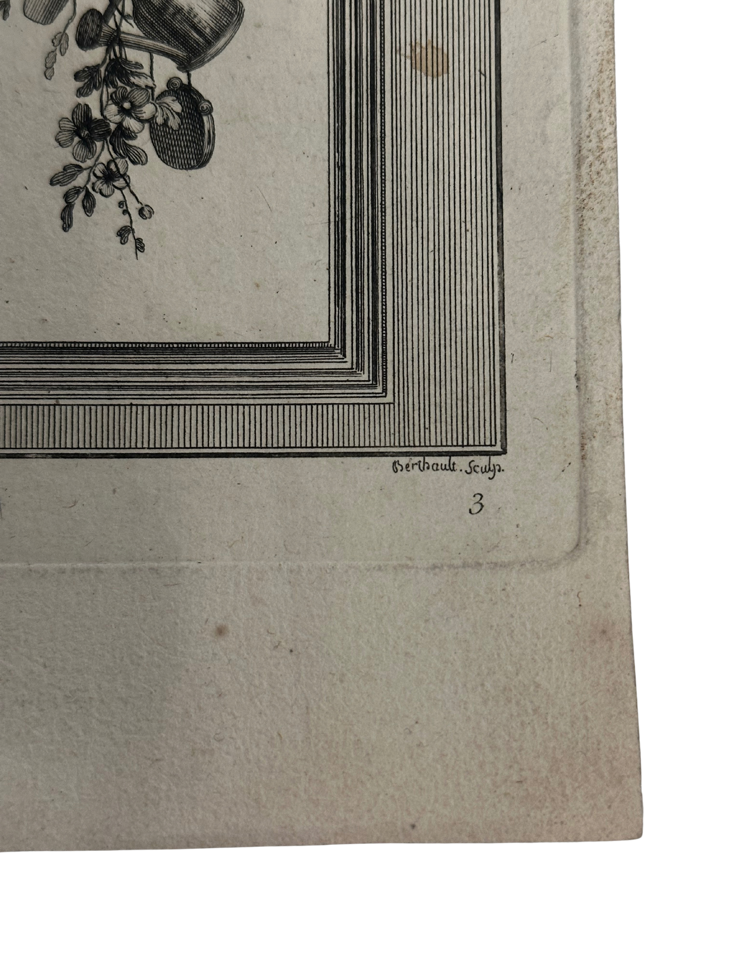 18th-Century French Ornamental Engraving Plate with Floral and Garden Trophy Panels