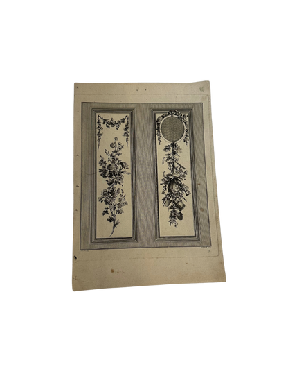 18th-Century French Ornamental Engraving Plate with Floral and Garden Trophy Panels