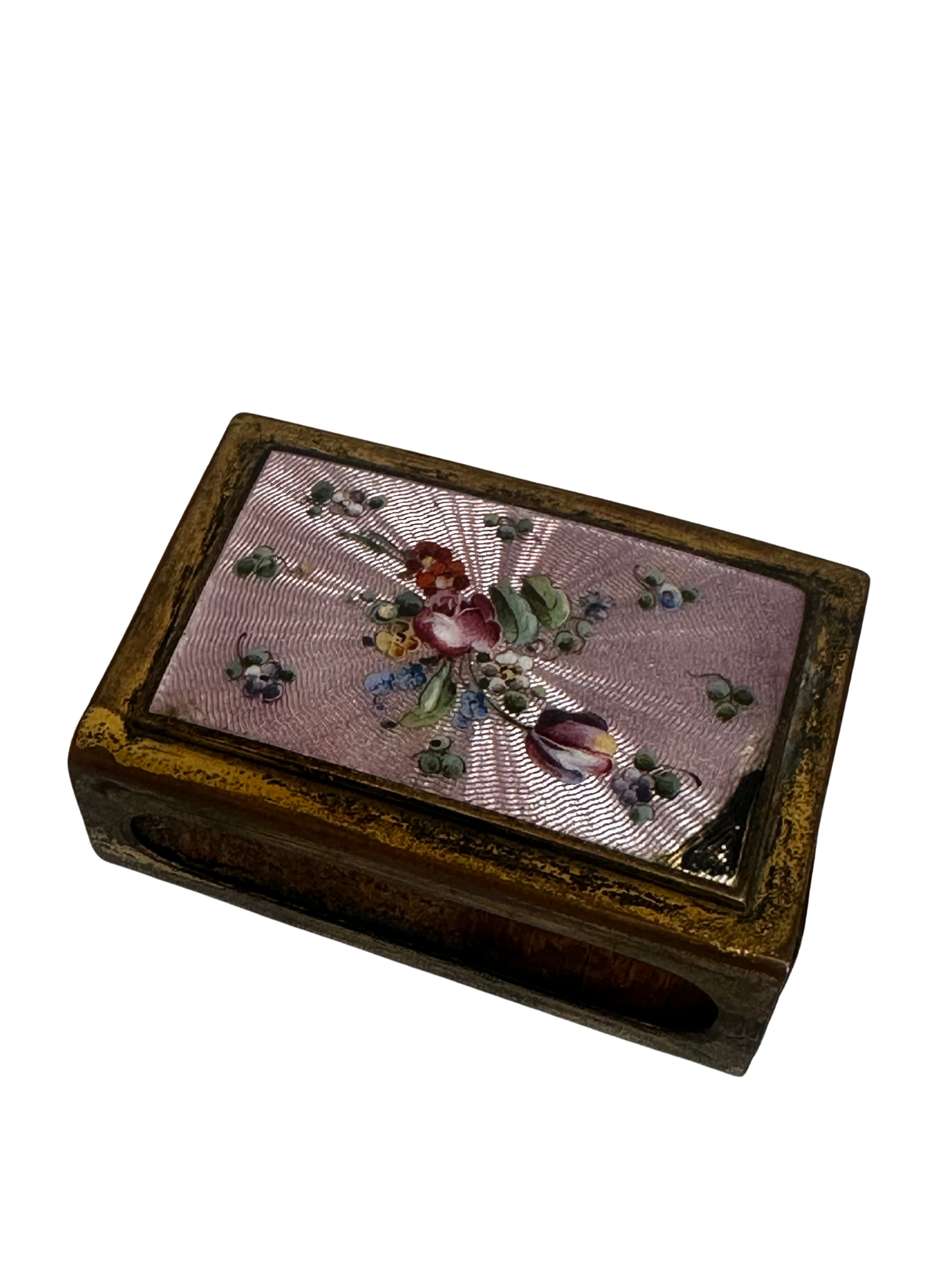 Antique Enamel Matchbox Holder with Companion Miniature Enamel Ashtray (Two-Piece Set)