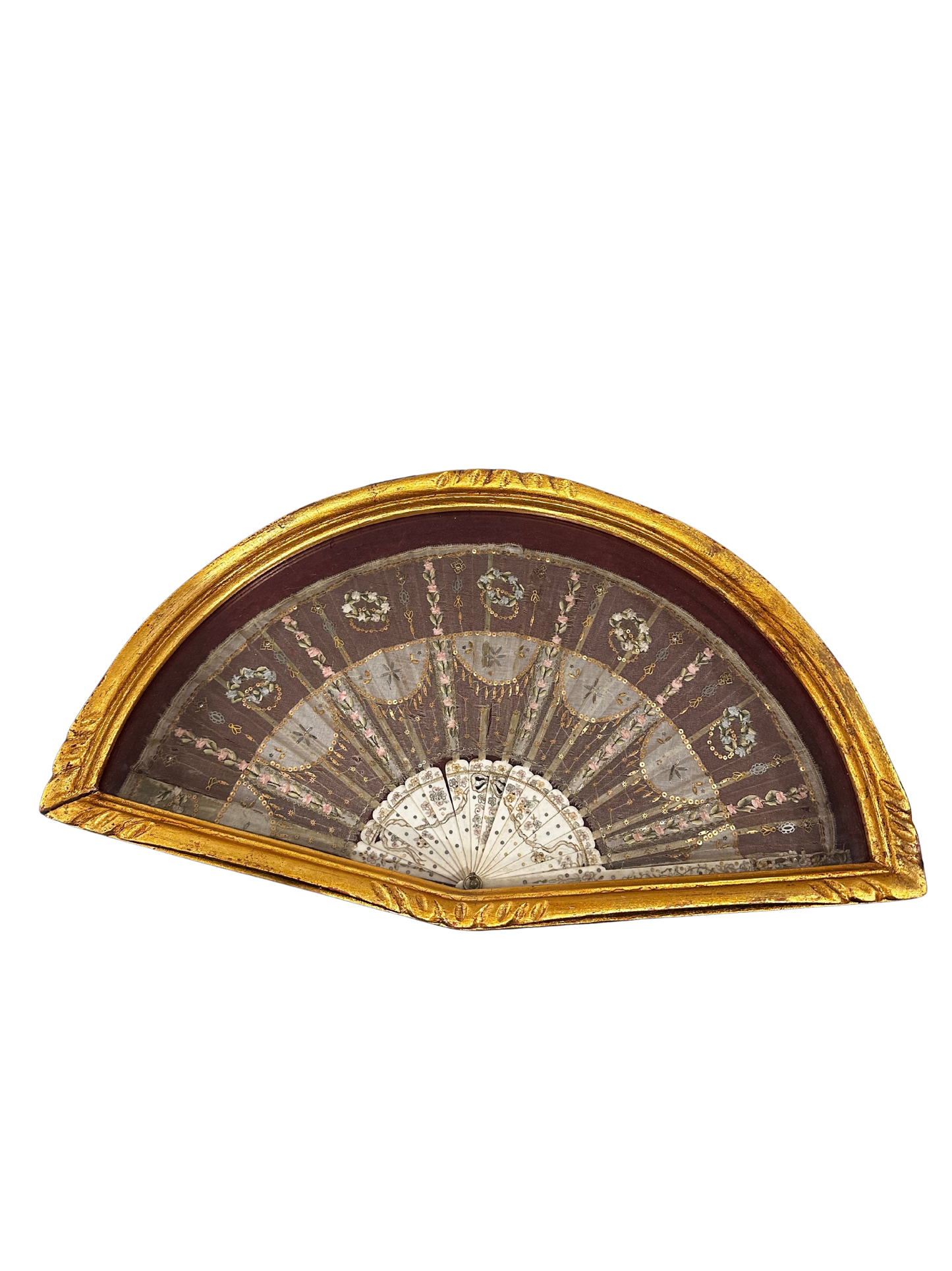 19th C Victorian Lace Embroidered Fan (Likely Wedding or Presentation Fan) - Circa 1830-1850