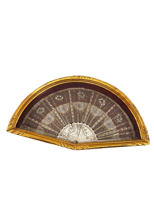 19th C Victorian Lace Embroidered Fan (Likely Wedding or Presentation Fan) - Circa 1830-1850