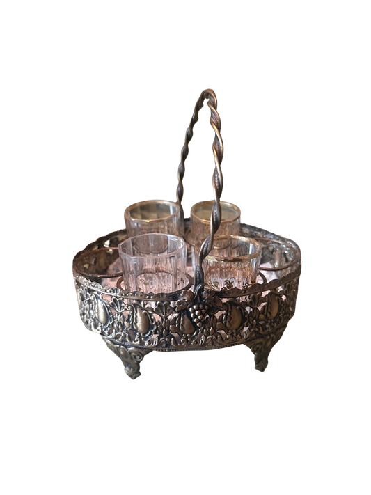 French liqueur service/cordial carrier "Cave a Liqueur Portative" (with Four Glasses)