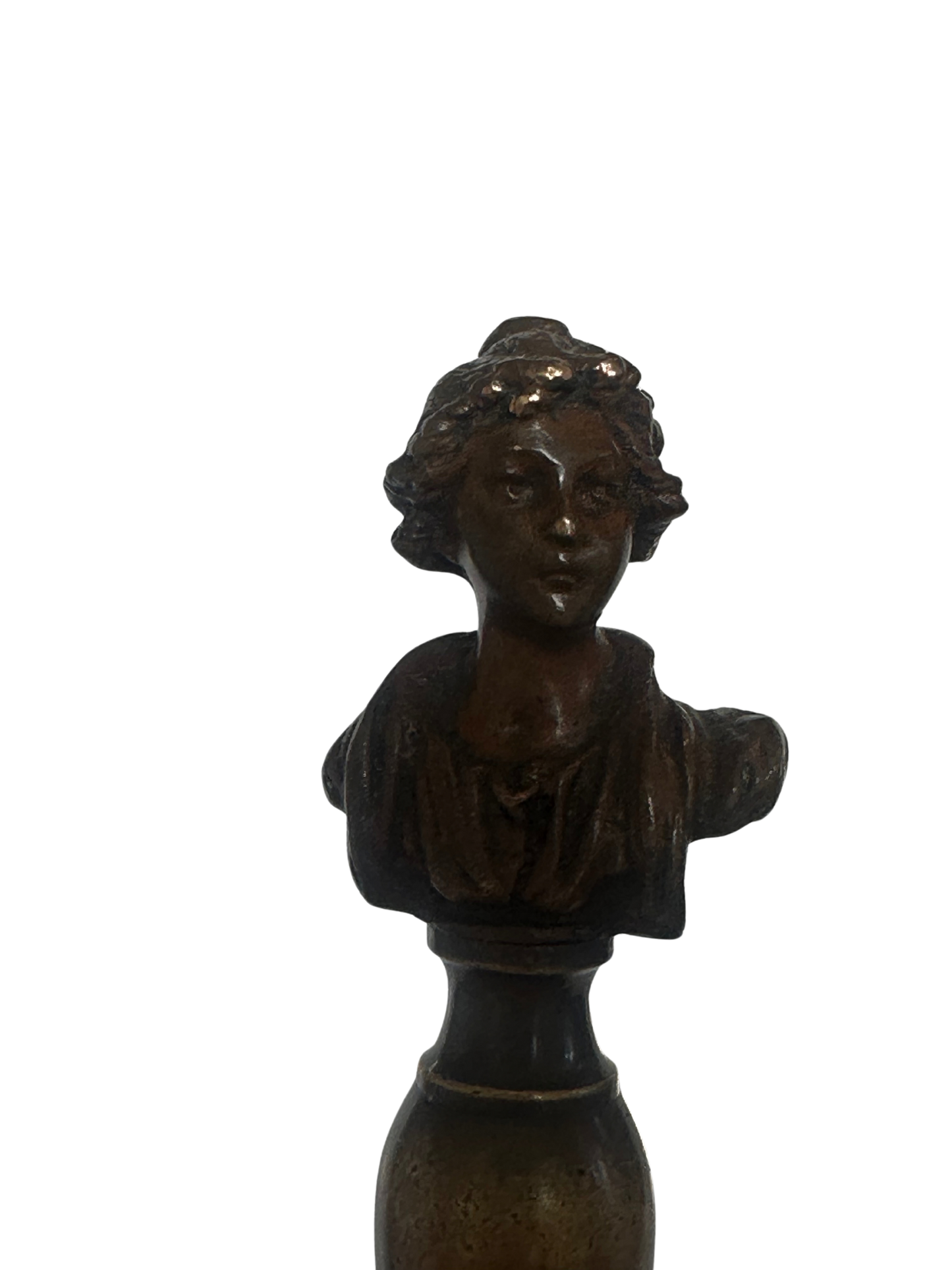 19th-Century Gilt Bronze Wax Seal with Classical Female Bust and Script Monogram