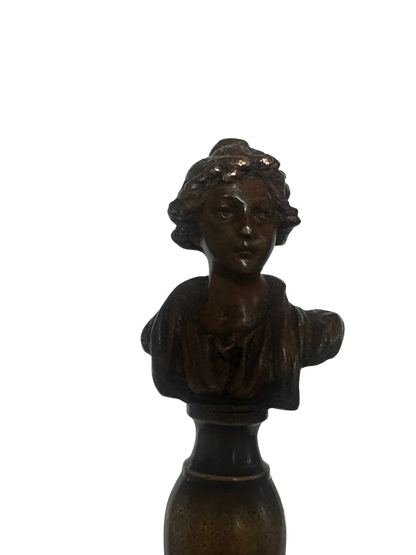 19th-Century Gilt Bronze Wax Seal with Classical Female Bust and Script Monogram