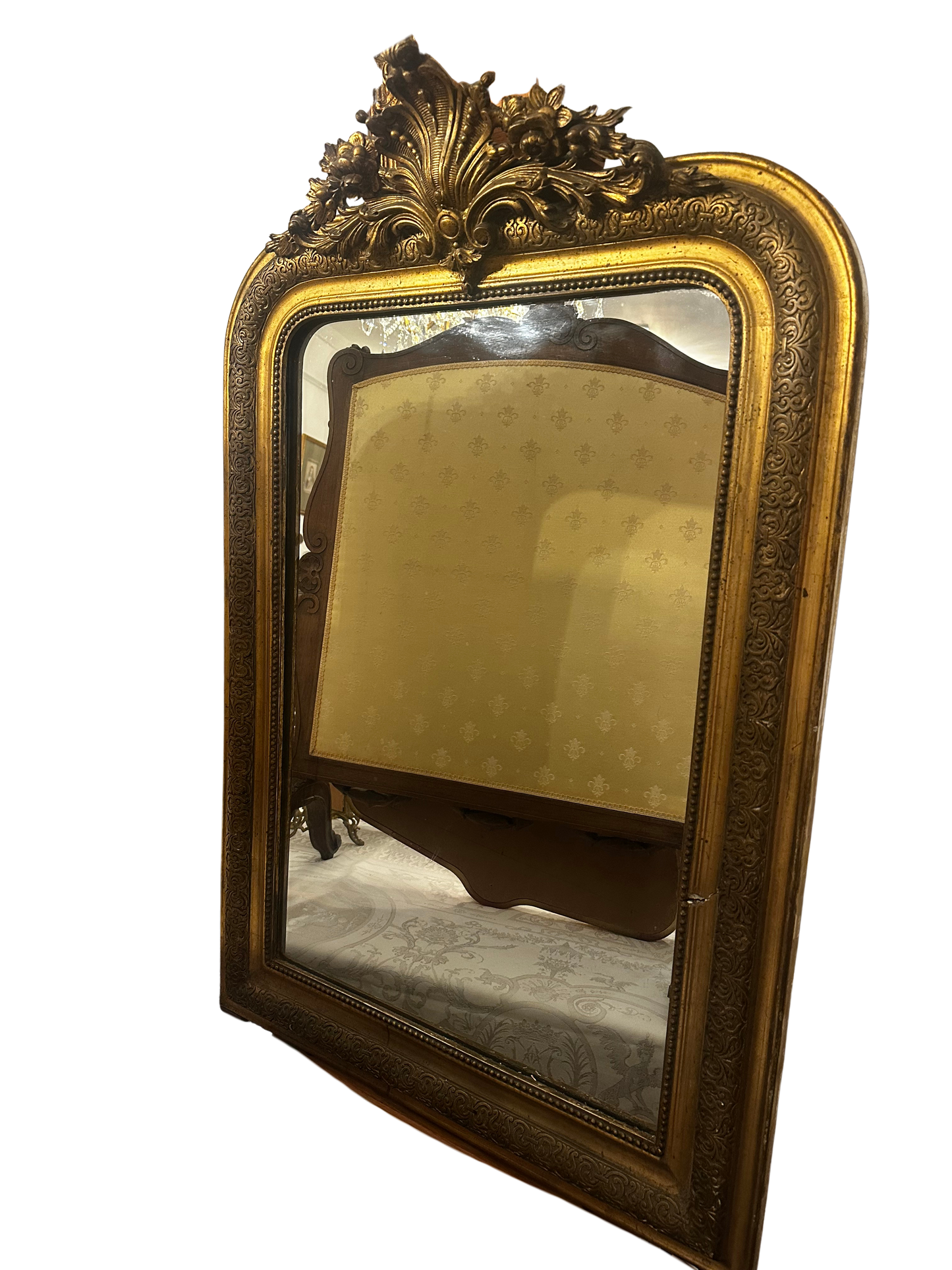 Monumental French Napoleon III Style Giltwood and Composition Mirror with Rocaille Crest
