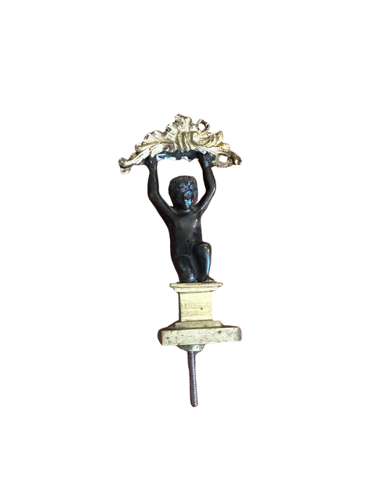 Antique Figural Putto Lamp Finial or Furniture Mount with Gilt Acanthus Crest