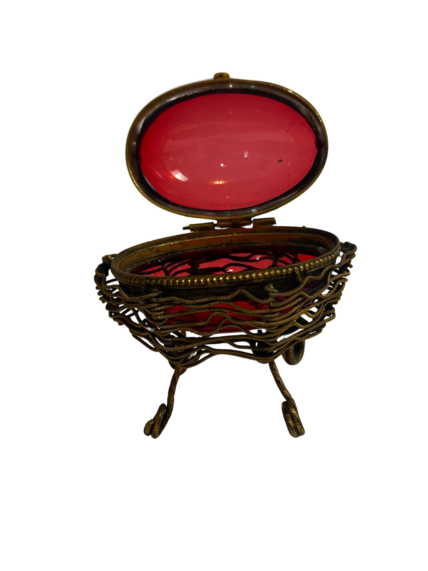 French Ormolu and Cranberry Glass Egg Casket (c 1880)