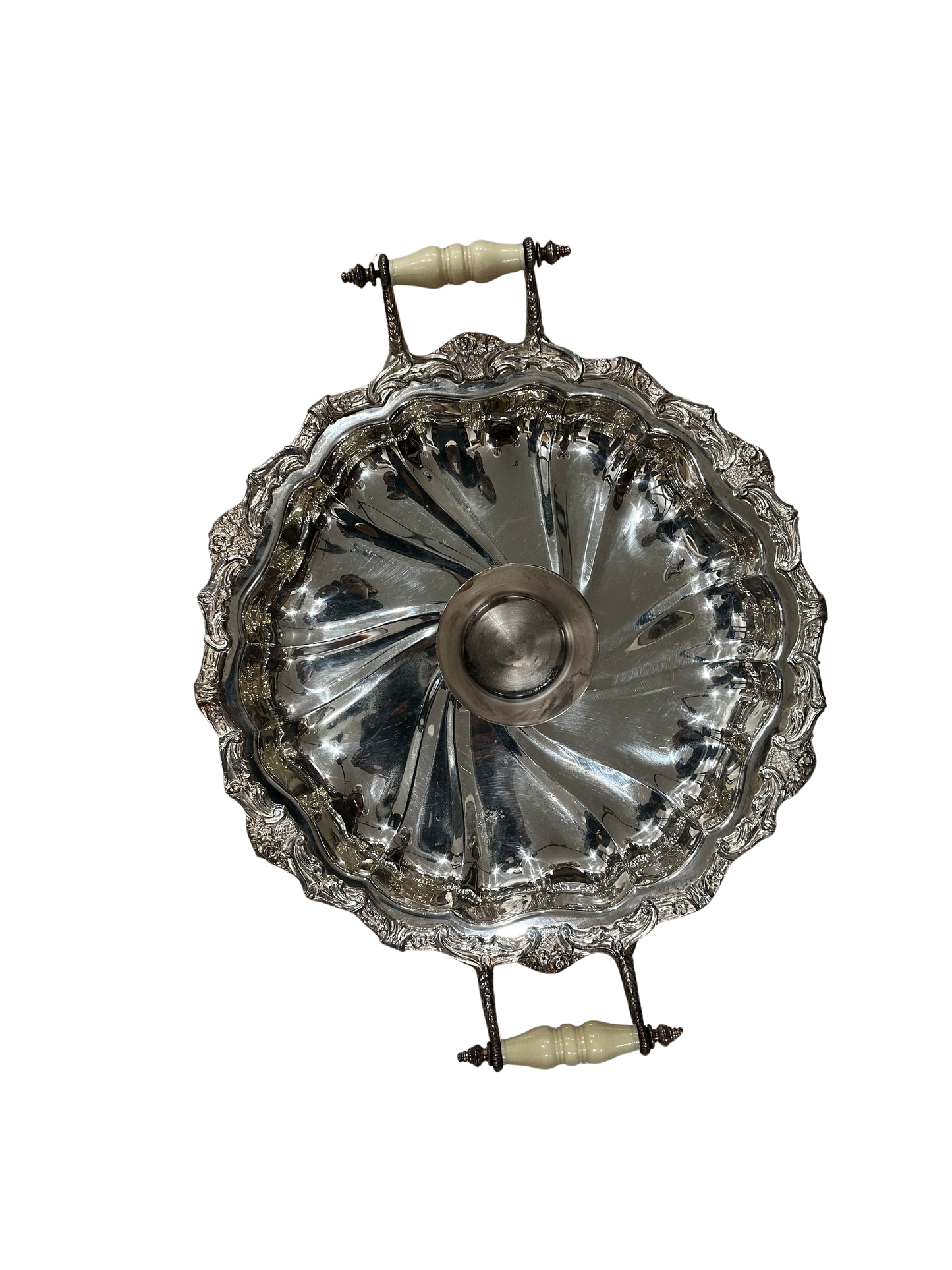 Crown Silver Co. Rococo Revival Silverplate Centerpiece Bowl with Celluloid Handles