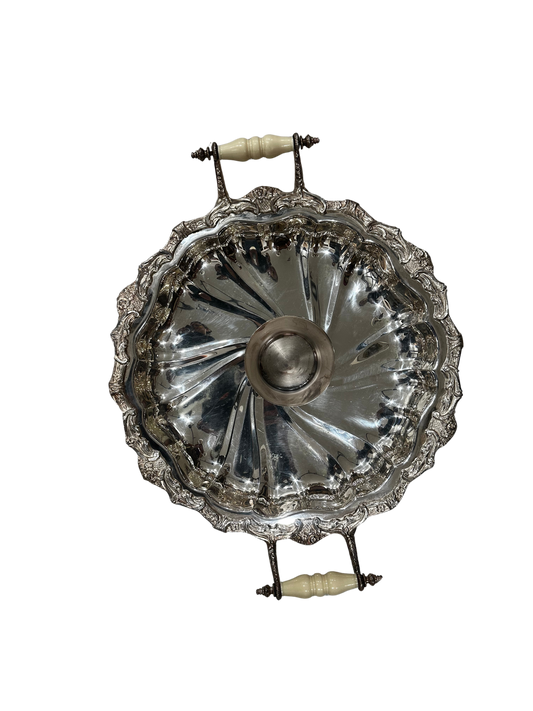 Crown Silver Co. Rococo Revival Silverplate Centerpiece Bowl with Celluloid Handles