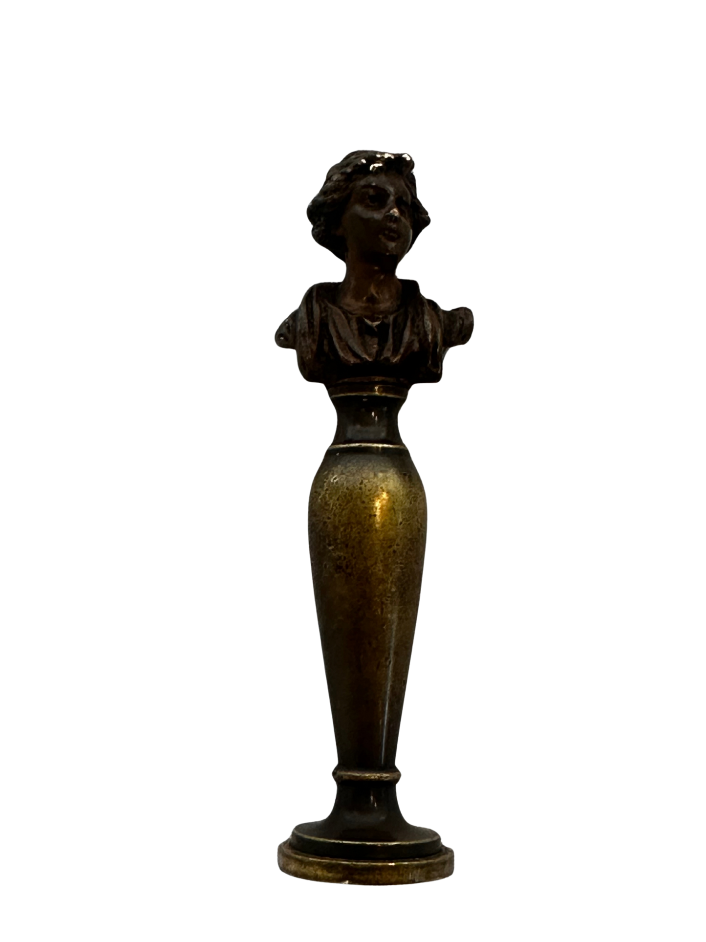 19th-Century Gilt Bronze Wax Seal with Classical Female Bust and Script Monogram