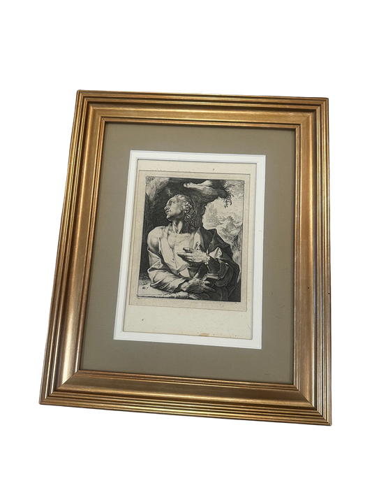 Antique Religious Copperplate Engraving of a Saint by Hendrik Goltzius (1558-1617)