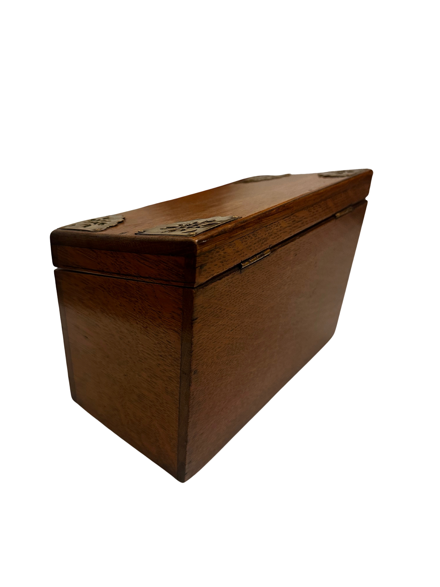 Antique English Oak Stationary Box with Brass Corner Mounts and Letter Dividers