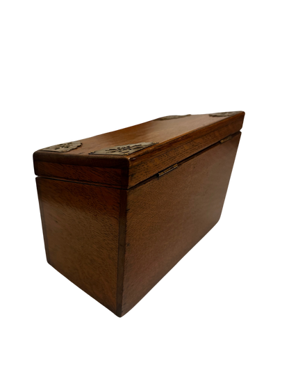 Antique English Oak Stationary Box with Brass Corner Mounts and Letter Dividers