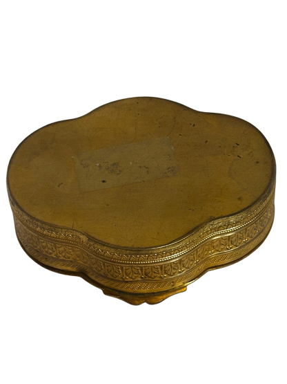 Antique Gilt Metal Clover Shaped Vanity Box with Portrait of a Young Woman