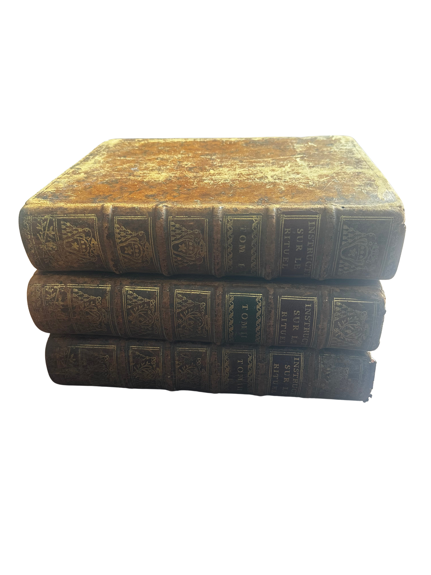 Set of Three 18th Century French Leather-Bound Religious Volumes, Instructions sur le Rituel (1783)