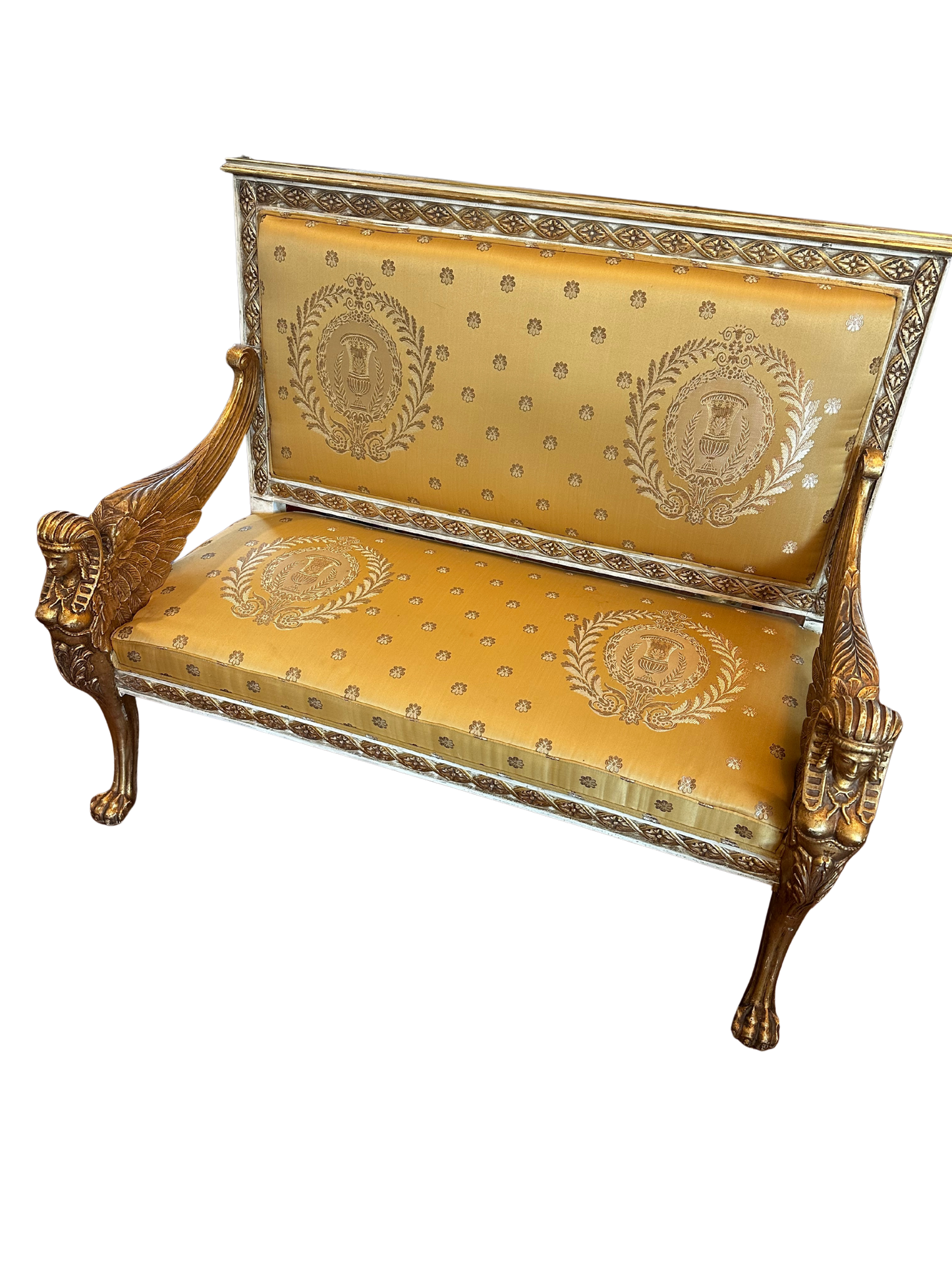 Late 19th / Early 20th C Empire Style Parcel-Gilt and Painted Sofa