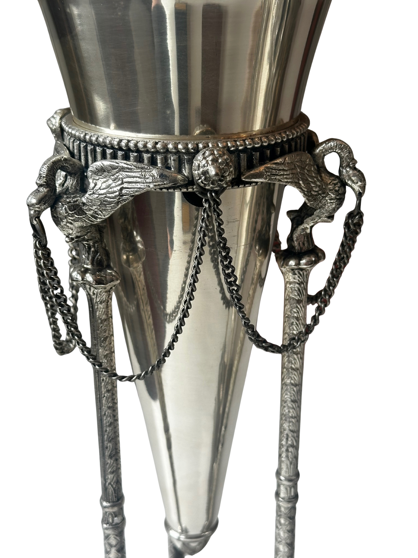 Pair of Neoclassical Silverplate Trumpet Vases with Swan/Crane Motifs