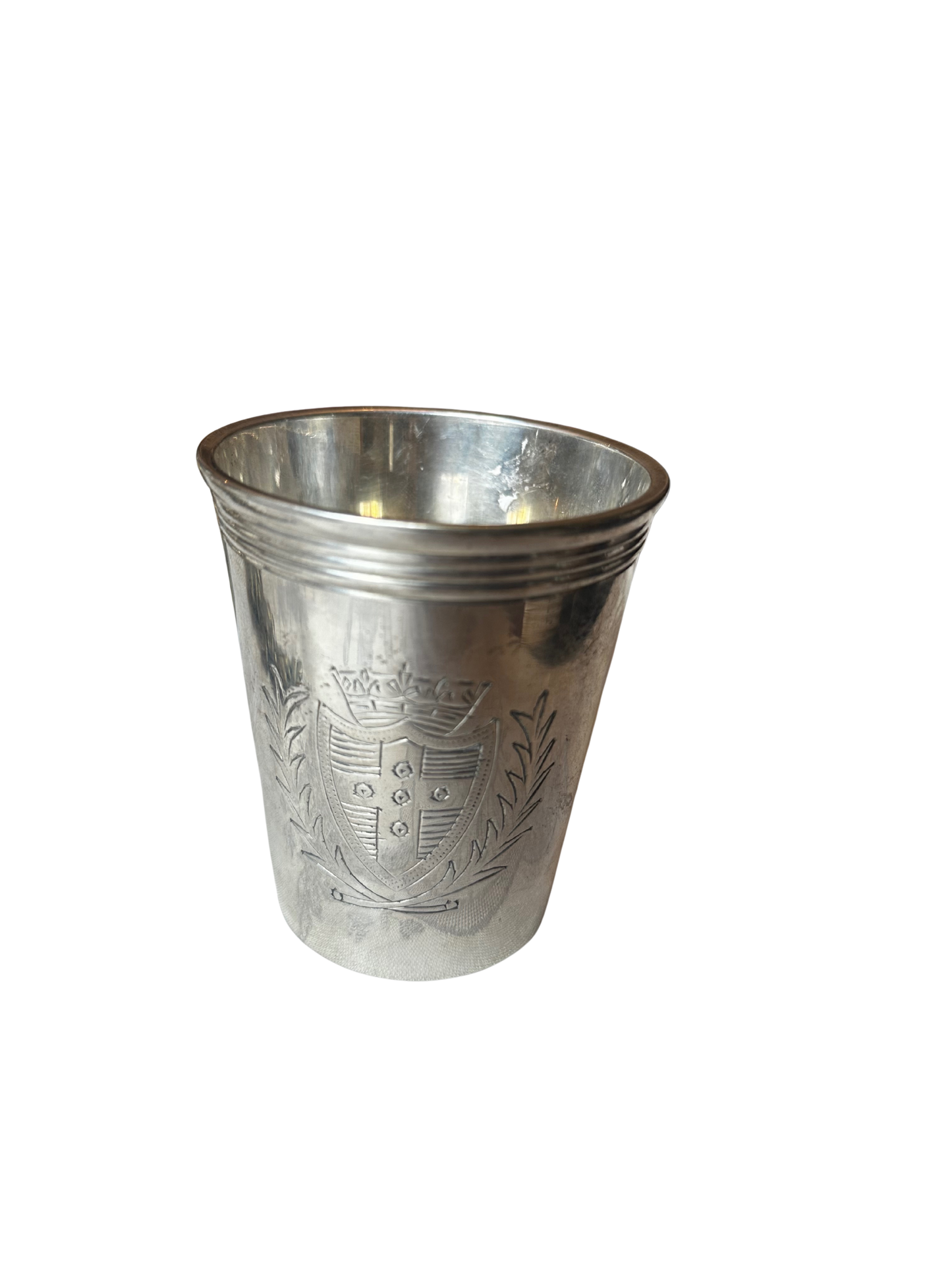 20th C Silver Cup with Hand-Etched Coat of Arms (Modeled after 19th C Christening/Noble Cups)