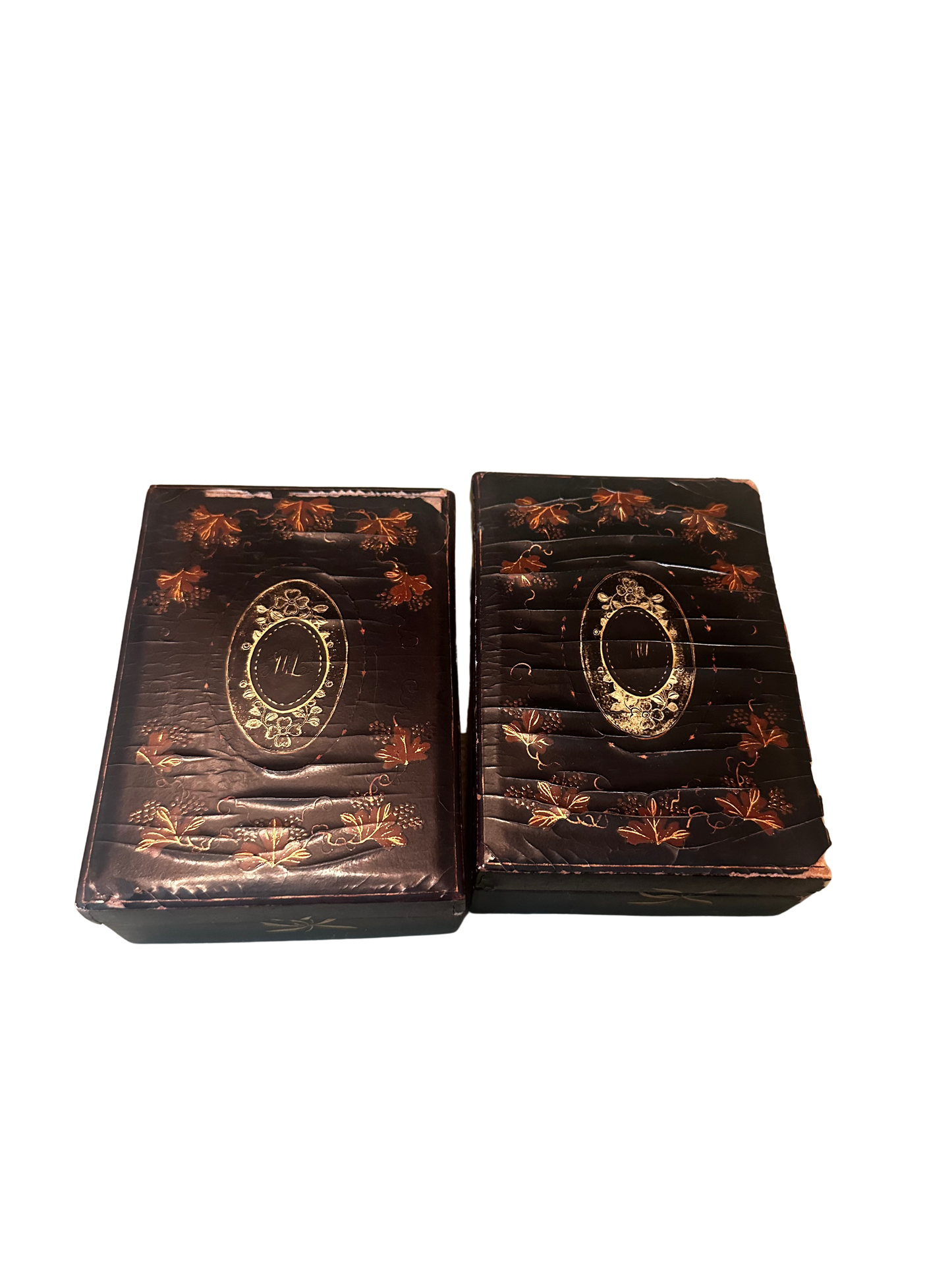 Pair of Lacquered Papier Mache Playing Card / Games Box (One Missing Side)