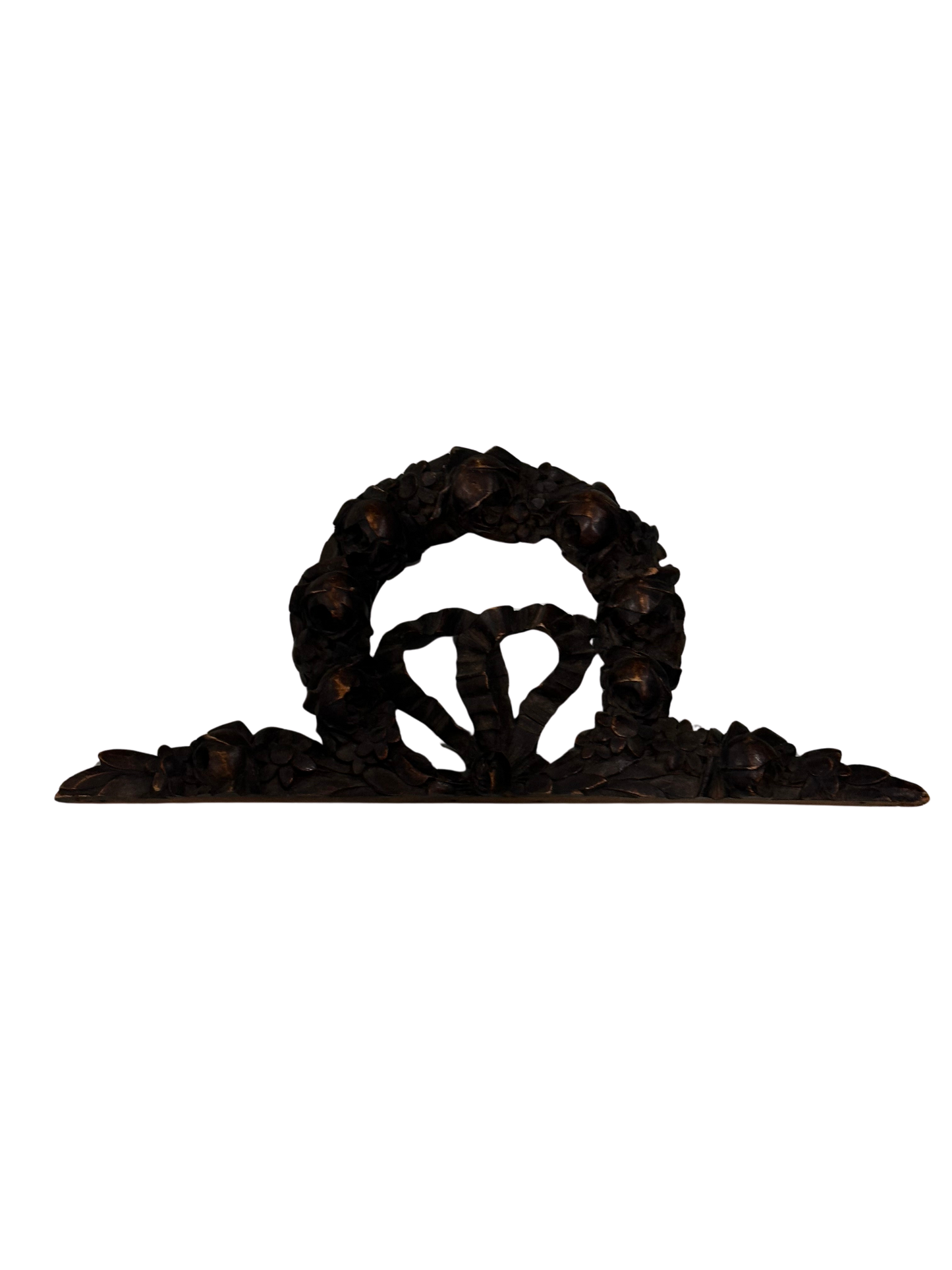 19th Century Hand-Carved Wooden Floral Wreath Pediment Fragment