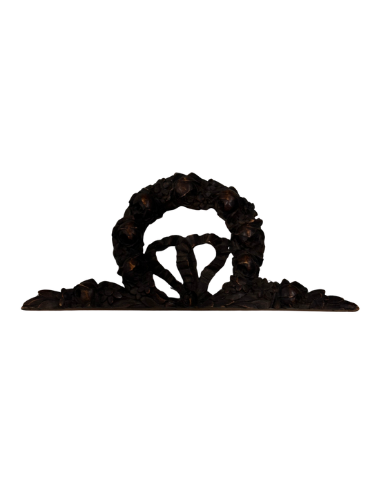 19th Century Hand-Carved Wooden Floral Wreath Pediment Fragment